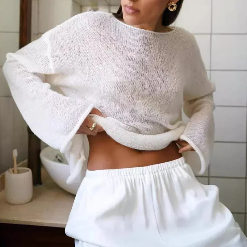 Chic Women's Oversized Sweater - Casual Loose Pullover in Pink & White 1