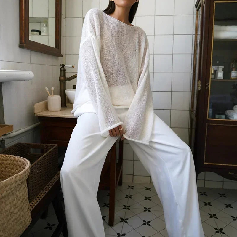 Chic Women's Oversized Sweater - Casual Loose Pullover in Pink & White 6