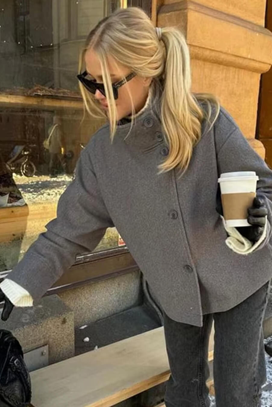 SEAME - Rosalia Elegant Lady Women's Jacket with Stand Collar for Autumn Style Grey S