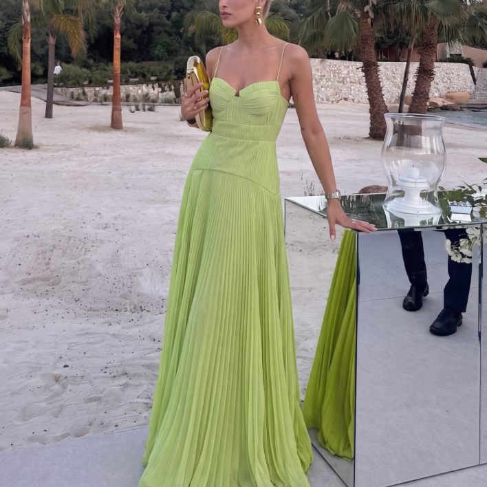 Sophia abito lungo in chiffon stropicciato