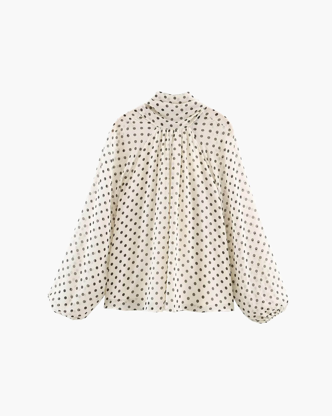 SOERA Sofia High Collar Polka Dot Blouse - Blouse - White M