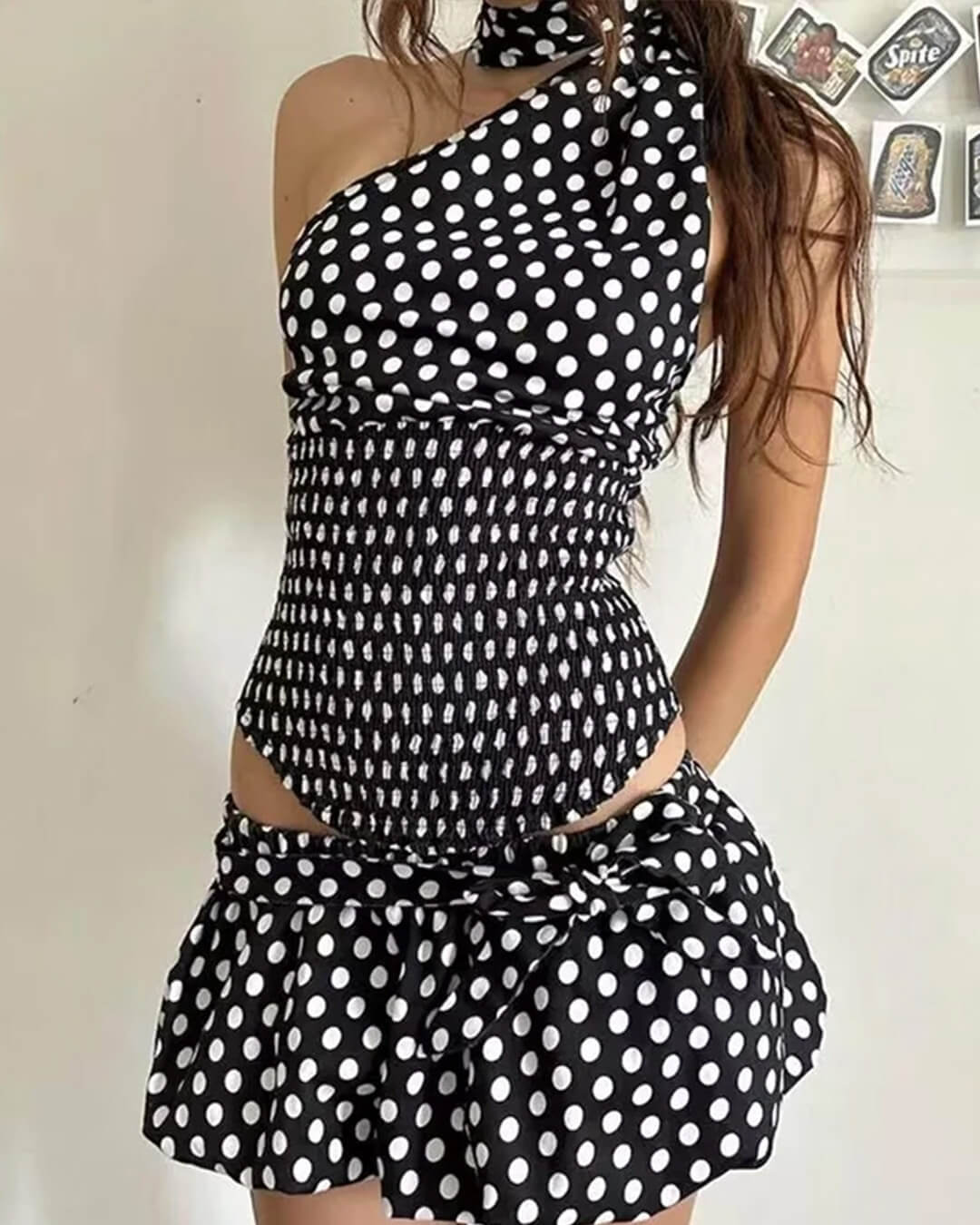 SOERA Astrid Polka Dot Elastic Waist Mini Skirt - Bottoms - Black M