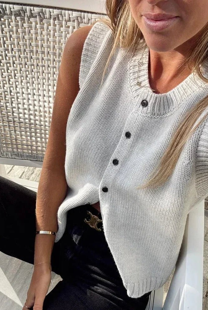 SOERA Tori Button Front Knitted Vest Cardigan - Cardigan - SOERA-641411-WHI-L-81315 White L
