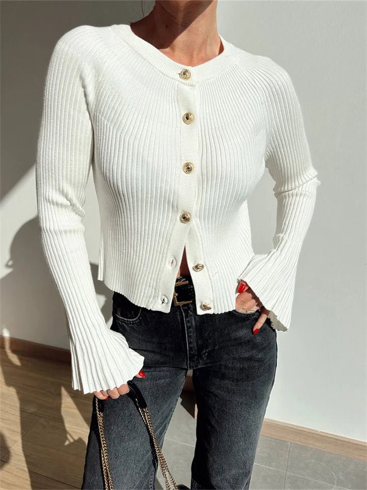 SOERA Eloisa Ribbed Knit Long Sleeve Cardigan - Cardigans - 1005009561904586-;UY1769414229133386231 White S