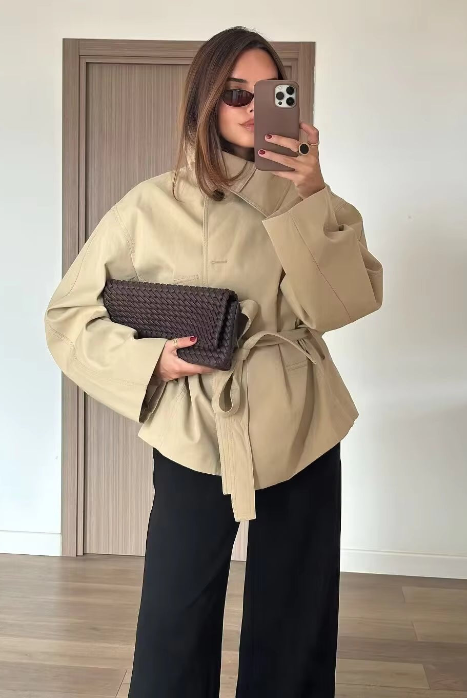 SOERA Julie Asymmetric Belted Trench Coat - Coat - SOERA-432003-KHA-M-37667 Beige M