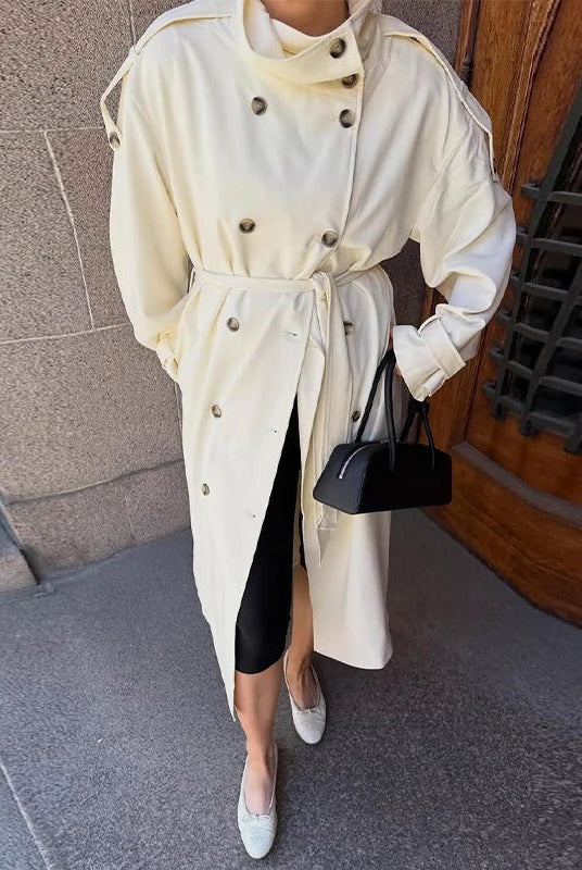 SOERA Sarah High Neck Belted Trench Coat - Coat - SOERA-753027-IMA-L-77667 Cream L