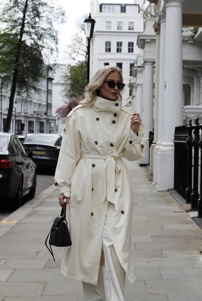SOERA Sarah High Neck Belted Trench Coat - Coat - SOERA-753027-IMA-S-12131 Cream S