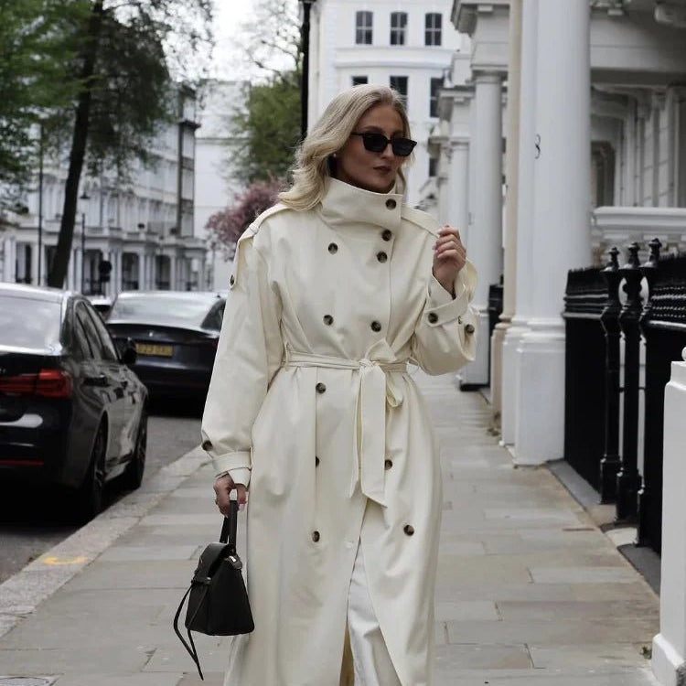 SOERA Sarah High Neck Belted Trench Coat - Coat - SOERA-753027-IMA-S-12131 Cream S