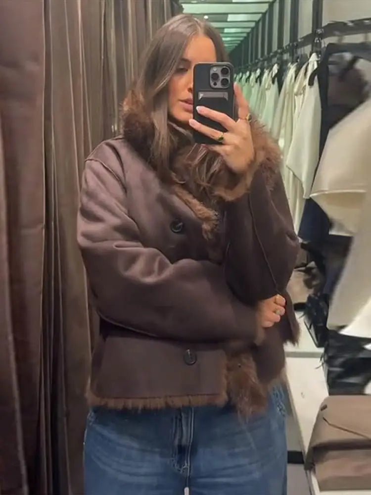 SOERA Jenny Reversible Faux Fur Leather Jacket - Coats & Jackets - 3256809615252454-;TQ1764003585261457870 Dark Brown XS