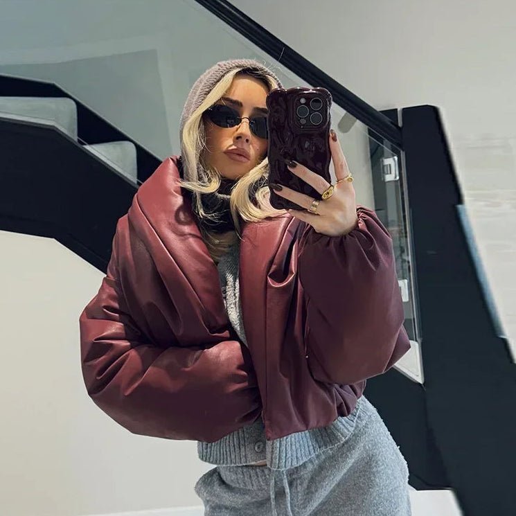 SOERA Lara Lapel Leather Jacket - Coats & Jackets - 3256809702498561-;Uz1767257410833738605 Burgundy M