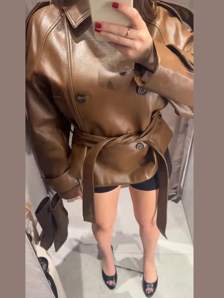 SOERA Xylia Belted Faux Leather Trench Coat - Coats & Jackets - 1005011754628540-;Ol1773374039407386974 XS