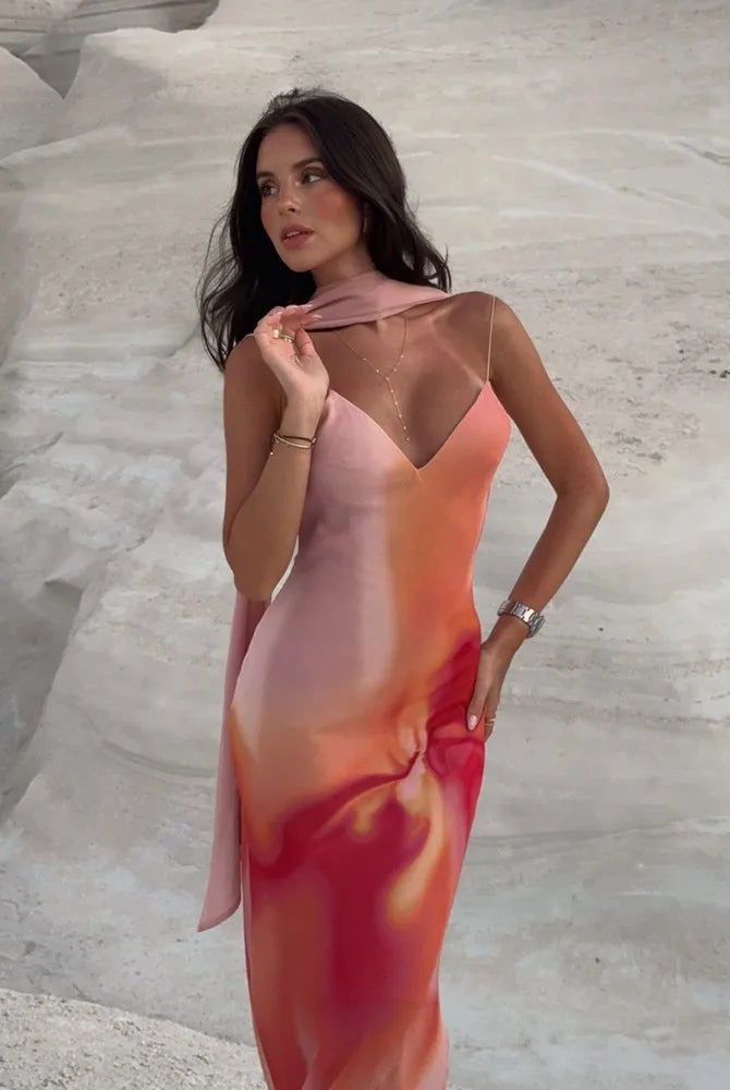 SOERA Aishya Open-Back Ombre Satin Maxi Dress - Dress - SOERA-614339-ORA-S-22211 Orange S