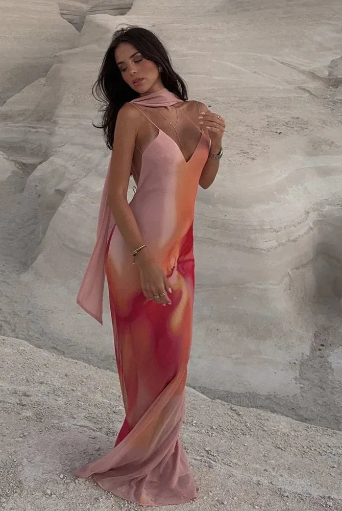SOERA Aishya Open-Back Ombre Satin Maxi Dress - Dress - SOERA-614339-ORA-XS-89443 Orange XS