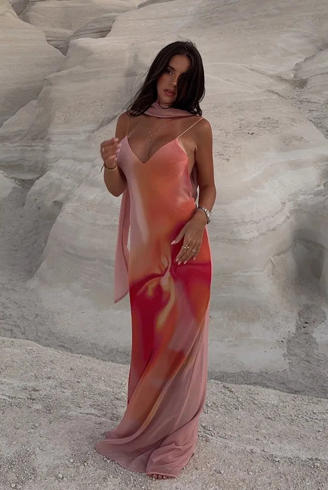 SOERA Aishya Open-Back Ombre Satin Maxi Dress - Dress - SOERA-614339-ORA-XS-89443 Orange XS