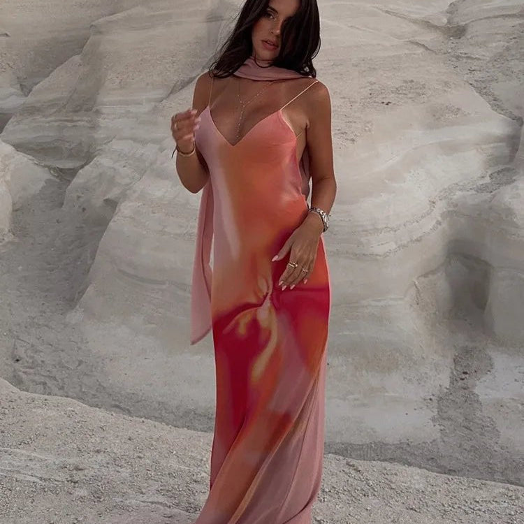 SOERA Aishya Open-Back Ombre Satin Maxi Dress - Dress - SOERA-614339-ORA-XS-89443 Orange XS