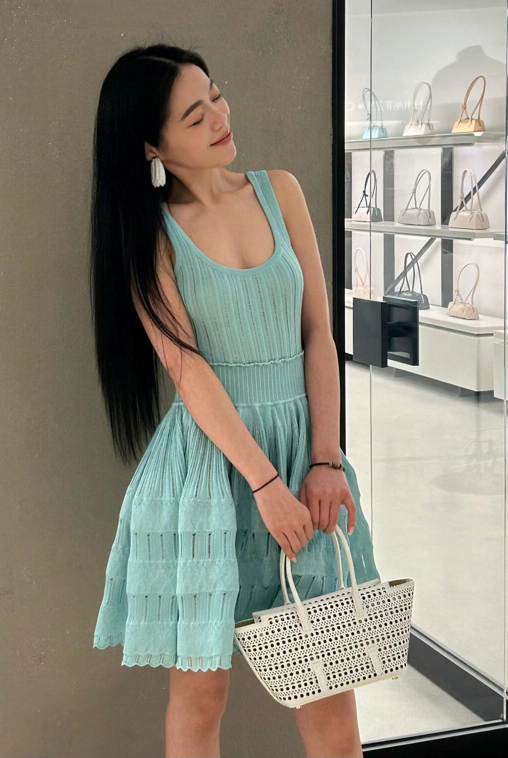 SOERA Alicia Knitted Sling Mini Dress - Dress - Teal M