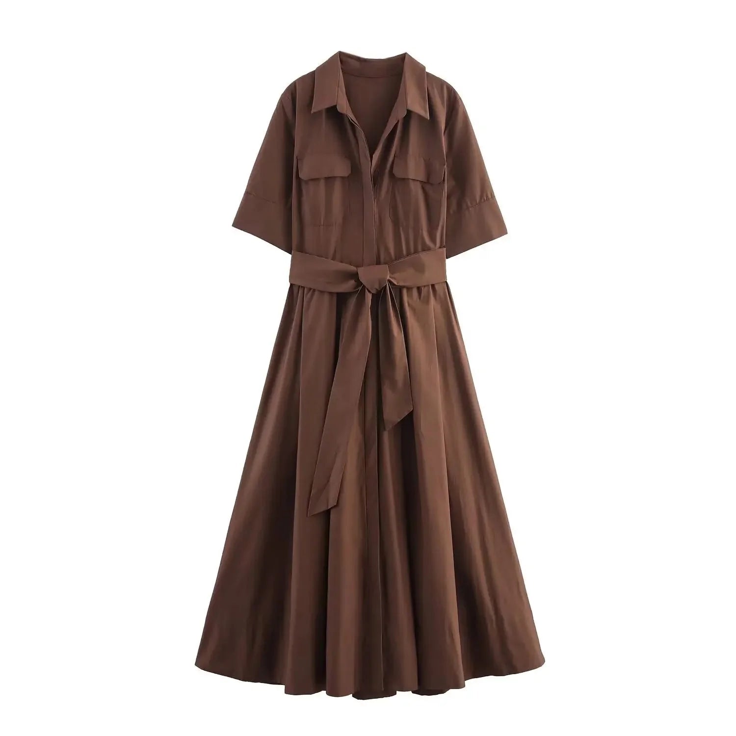 SOERA Beatrice Belted Shirt Midi Dress - Dress - Brown XS
