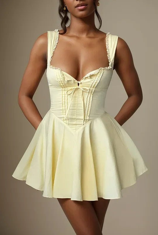 SOERA Beatrice Retro Plunge Mini Dress - Dress - Yellow L
