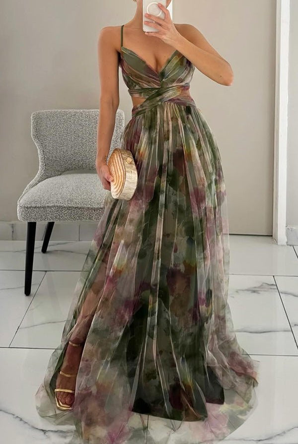 SOERA Bianca Floral V - Neck Maxi Dress - Dress - Green S