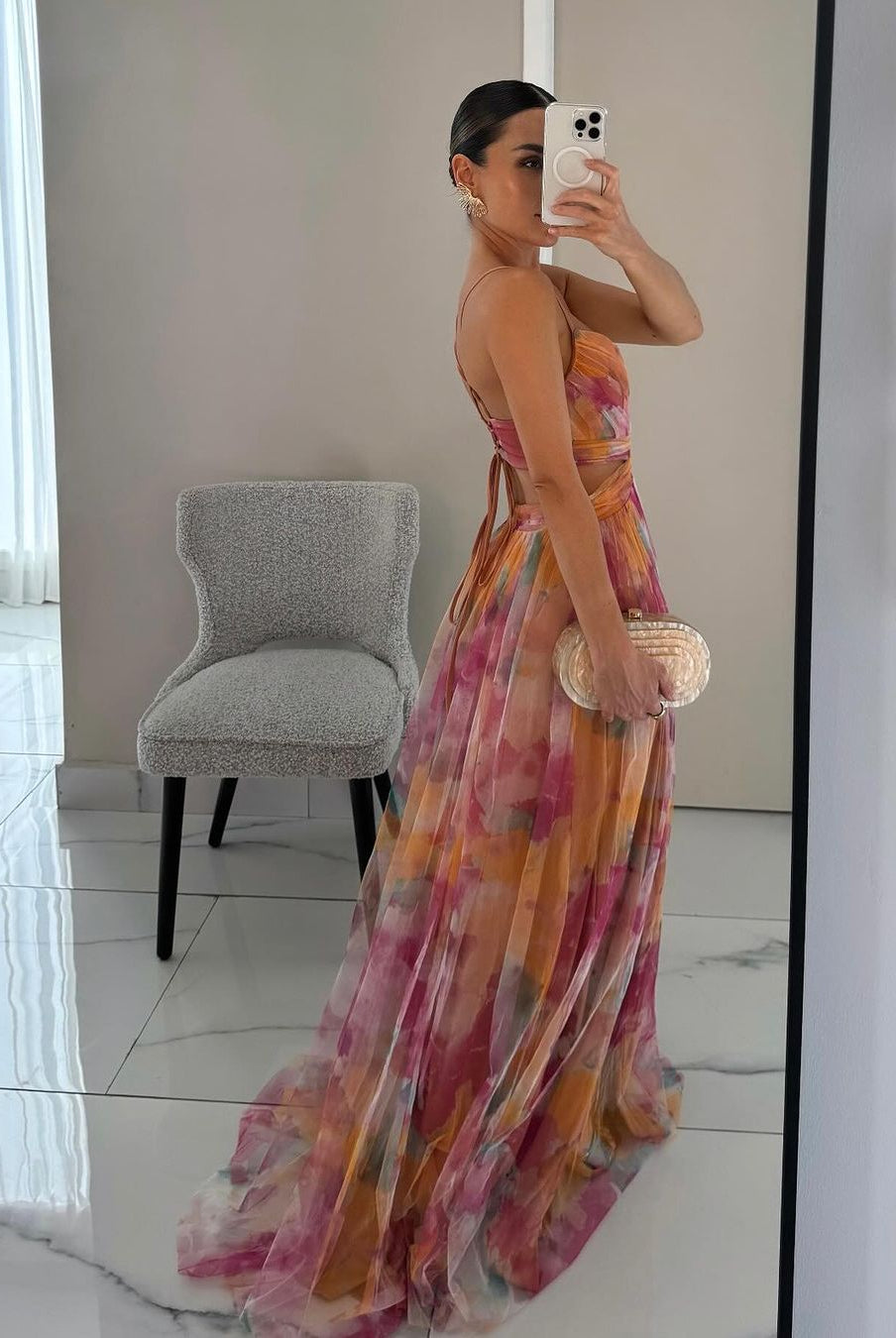 SOERA Bianca Floral V - Neck Maxi Dress - Dress - Orange M