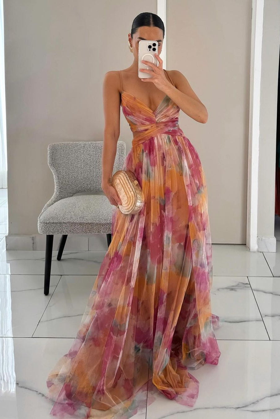 SOERA Bianca Floral V - Neck Maxi Dress - Dress - Orange S