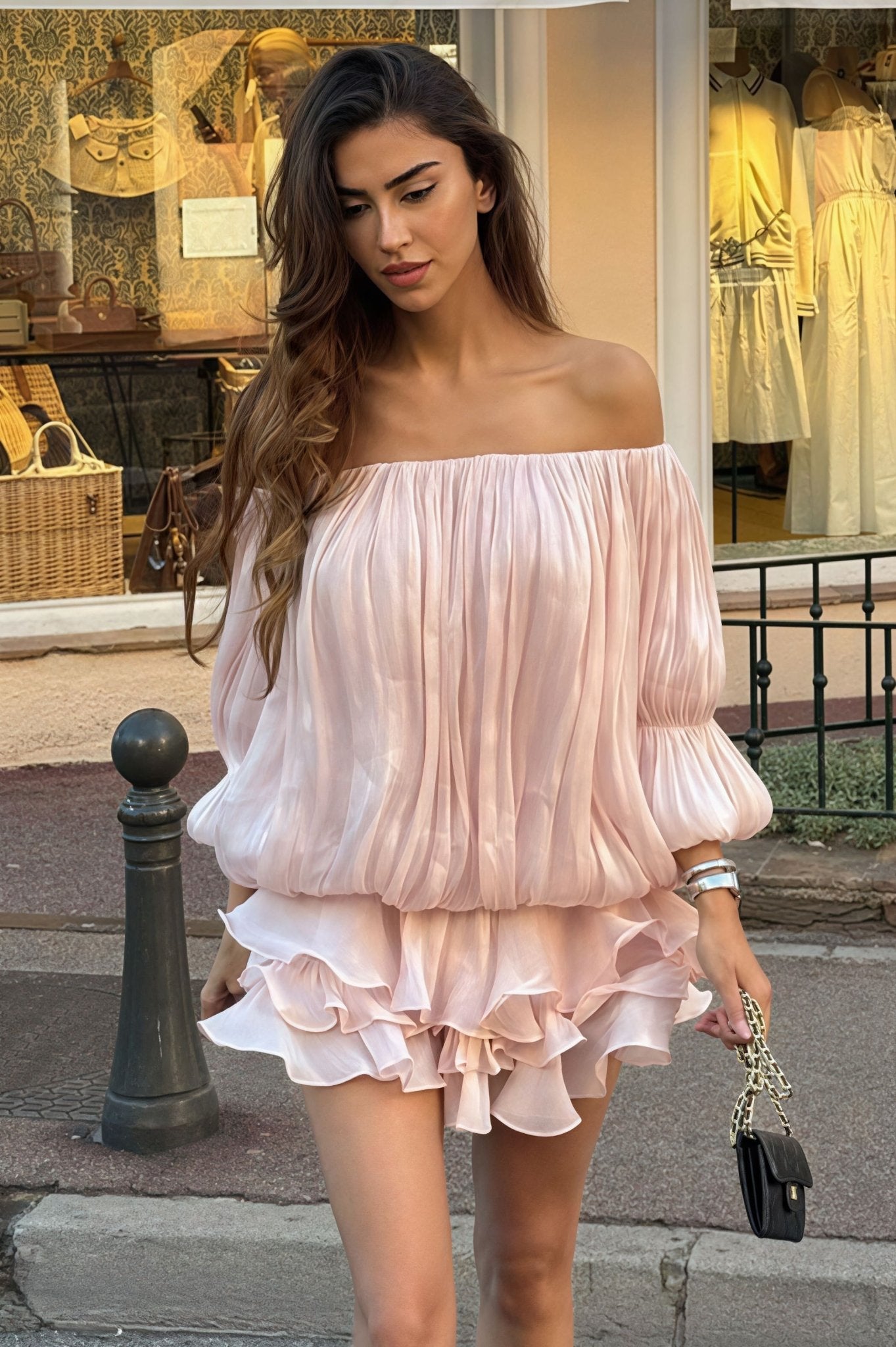 SOERA Bianca Off - Shoulder Ruffle Tiered Mini Dress - Dress - Light Pink S