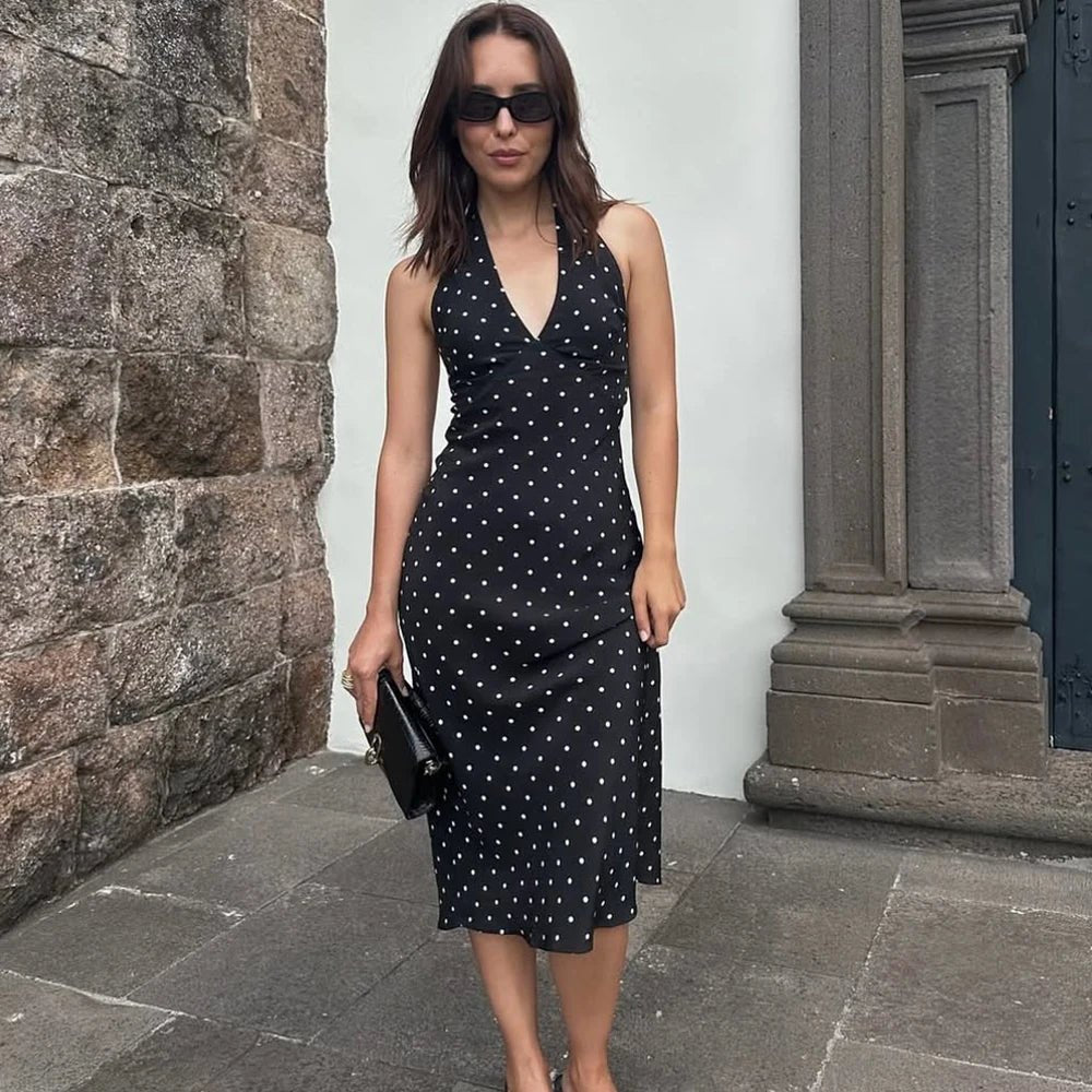 SOERA Bianca Polka Dot Halter Maxi Dress - Dress - Black XS