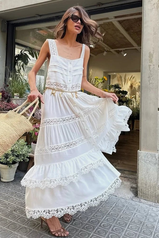 SOERA Bianca Tiered Lace Patchwork Maxi Dress - Dress - S