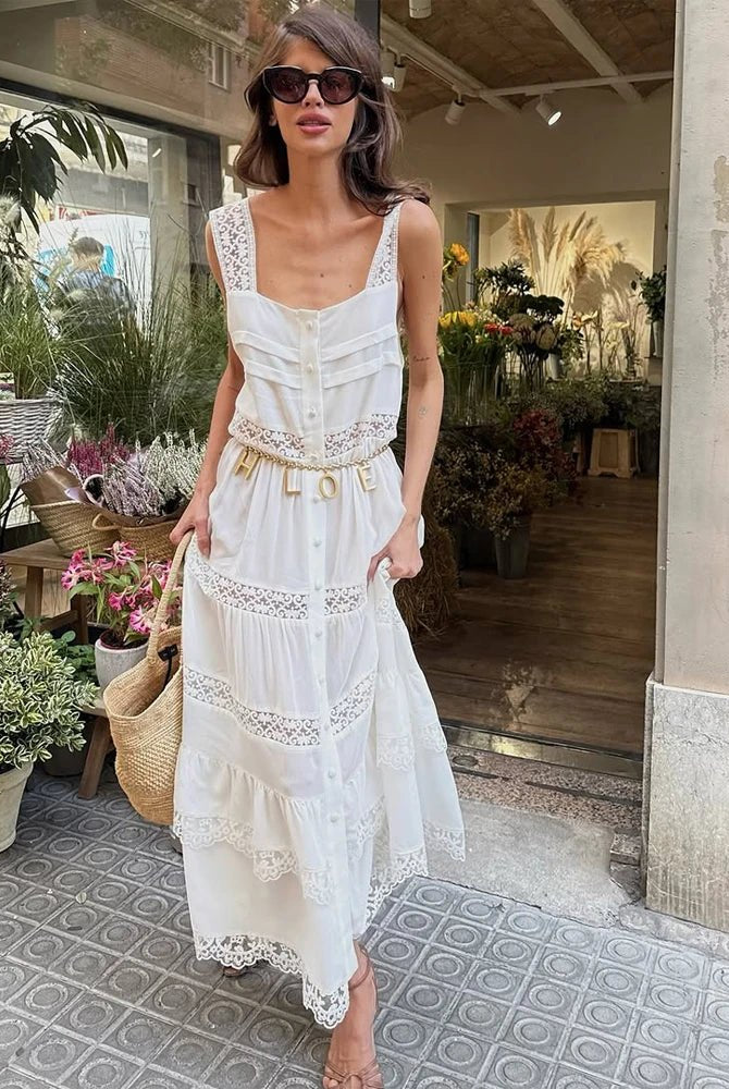 SOERA Bianca Tiered Lace Patchwork Maxi Dress - Dress - XS