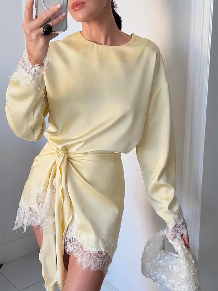 SOERA Celeste Lace Satin Tie - Detail Dress - Dress - Yellow XS