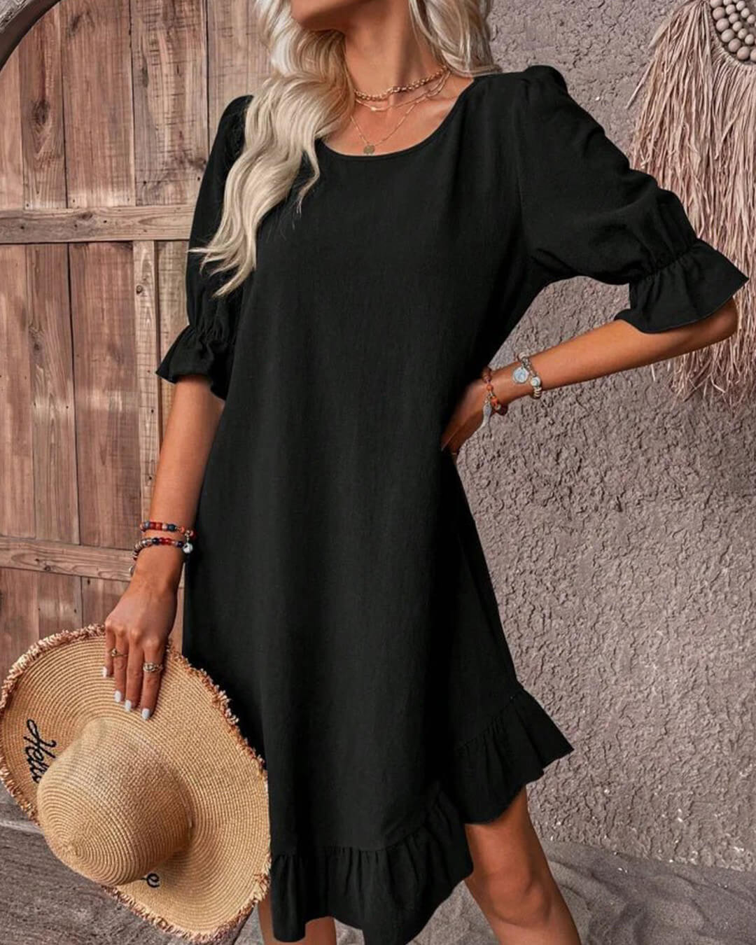 SOERA Celeste Ruffle Hem Smock Dress - Dress - Black XL