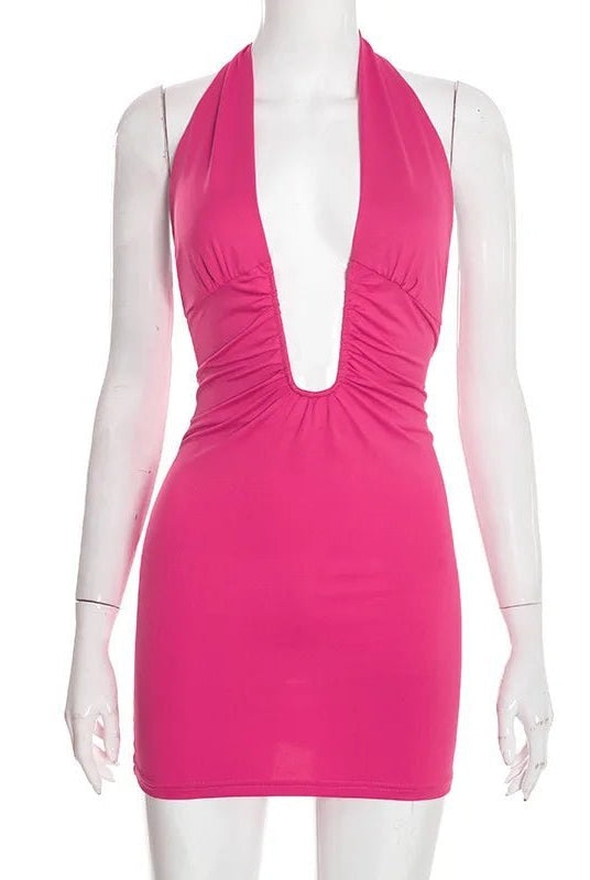 SOERA Elena Ruched Halter Mini Dress - Dress - Pink S