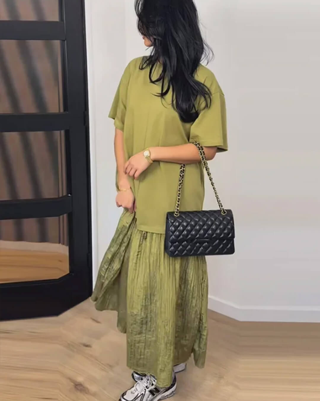 SOERA Eris Pleated Patchwork Midi Dress - Dress - Green L