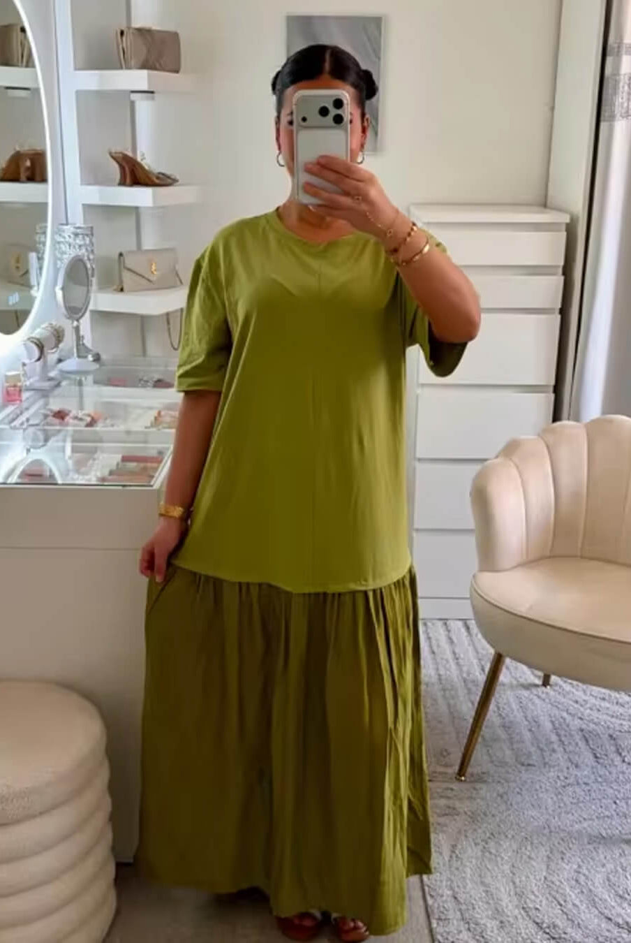 SOERA Eris Pleated Patchwork Midi Dress - Dress - Green M