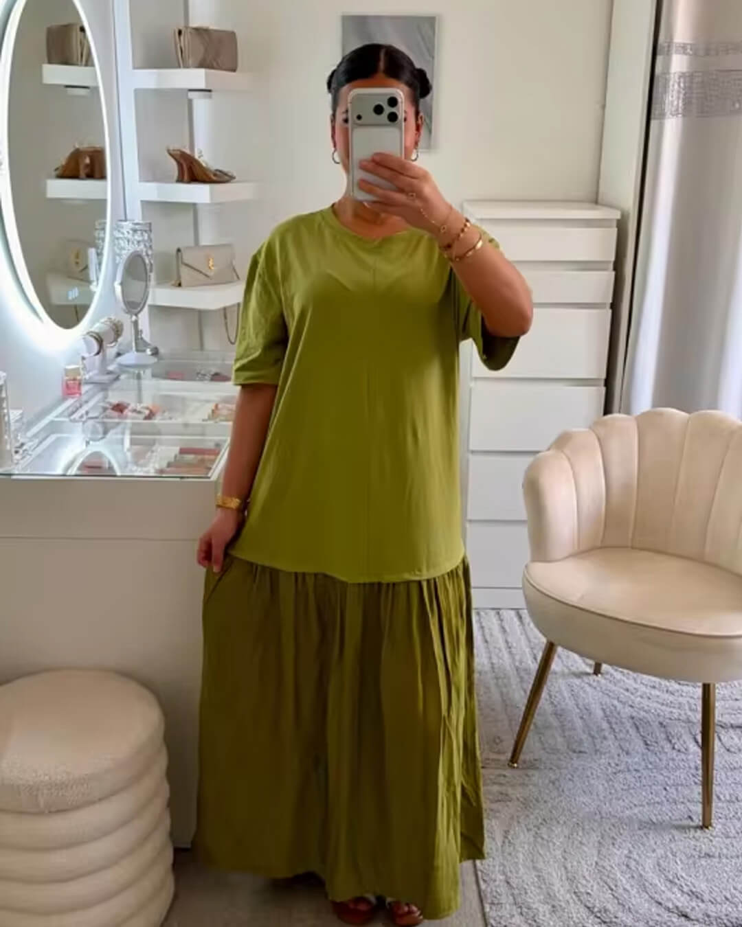 SOERA Eris Pleated Patchwork Midi Dress - Dress - Green M