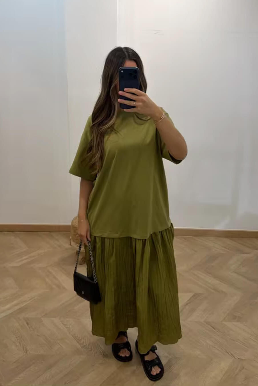 SOERA Eris Pleated Patchwork Midi Dress - Dress - Green S