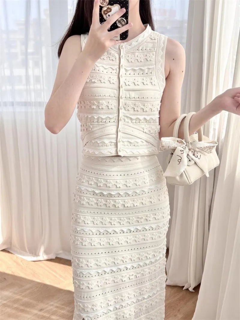 SOERA Isabella Floral Knit Vest & Ruffle Midi Skirt Set - Dress - Set XS