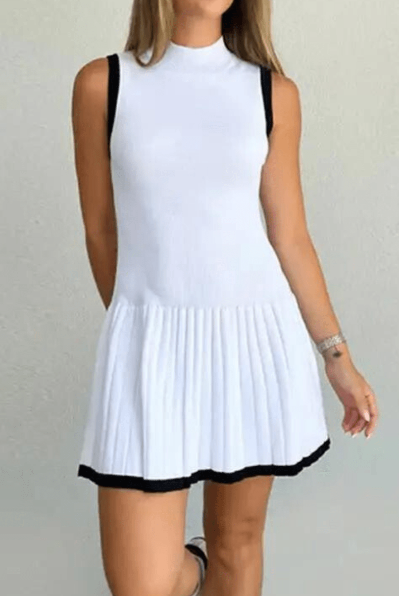 SOERA Margot Drop-Waist Contrast Knit Dress - Dress - SOERA-829443-WHI-S-37635 White S