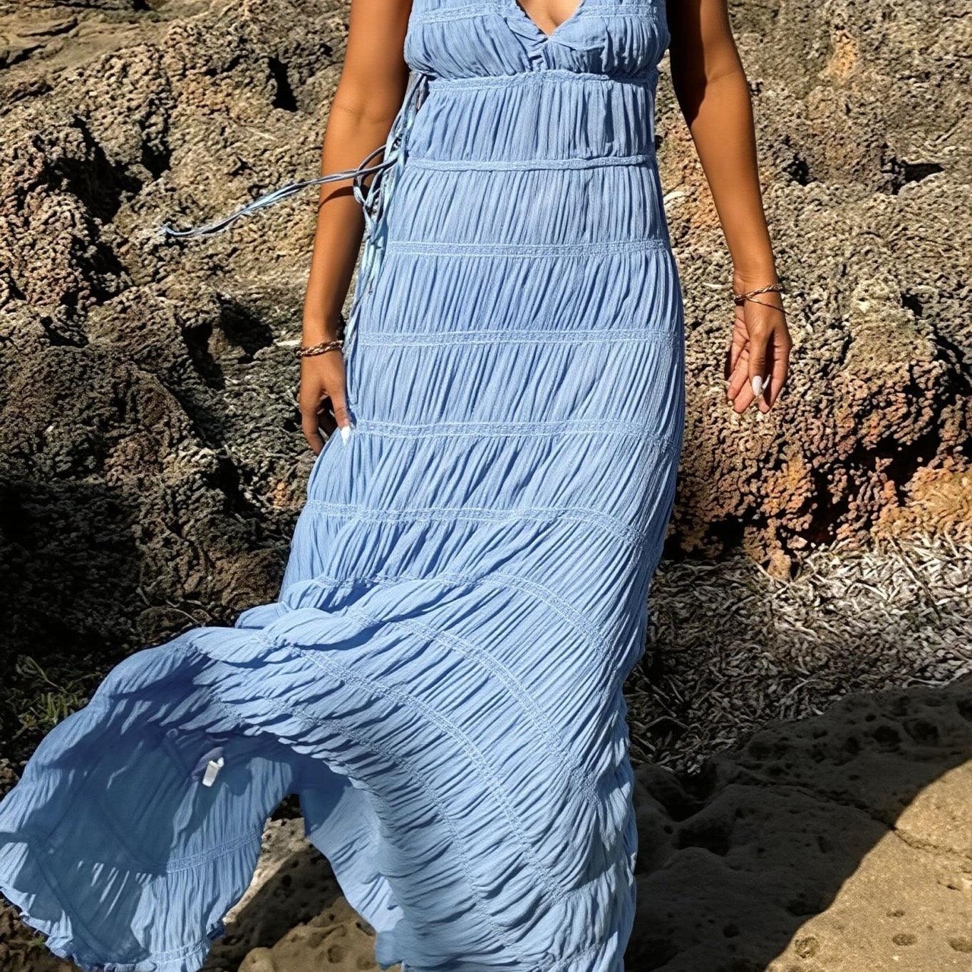 SOERA Miranda Ribbed Knit Maxi Dress - Dress - Blue S