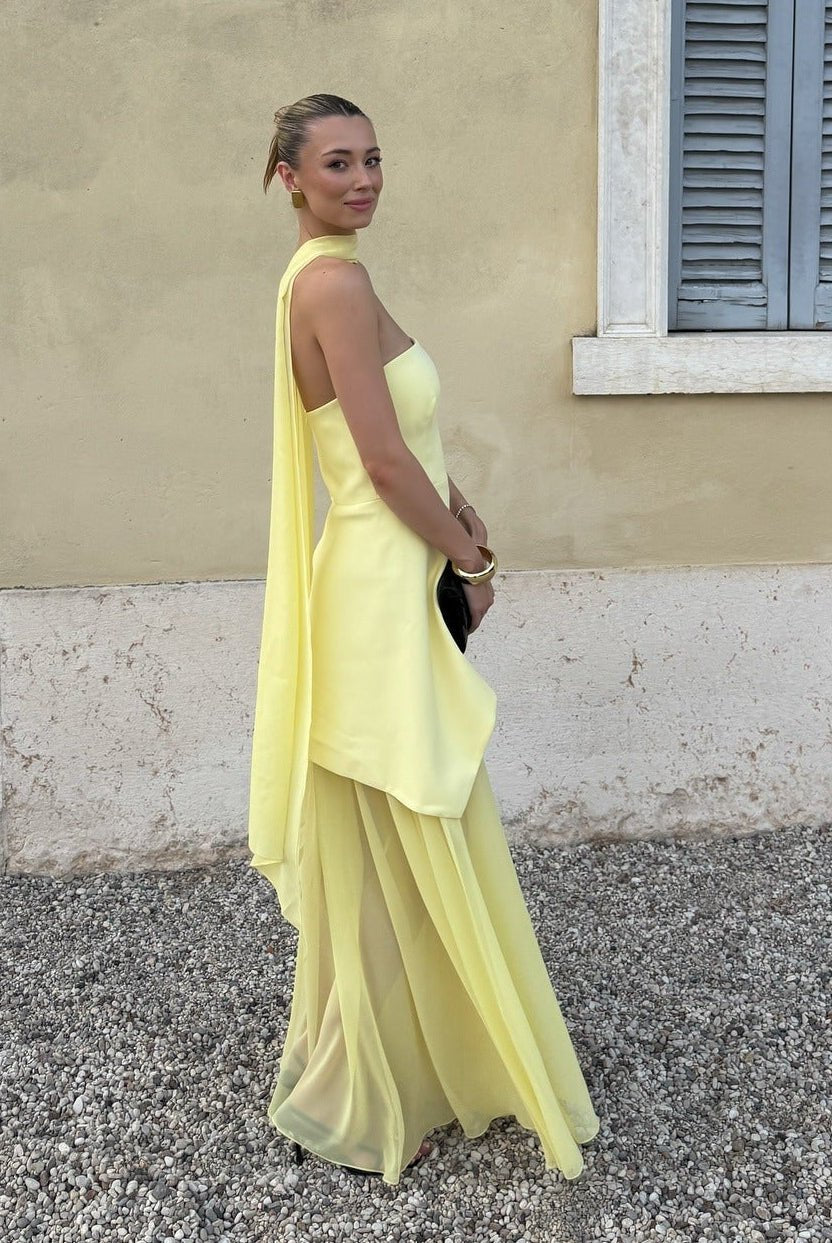 SOERA Ophelia Asymmetric Sheer Maxi Dress - Dress - SOERA-028419-M-BUTTER-85059 Butter Yellow M