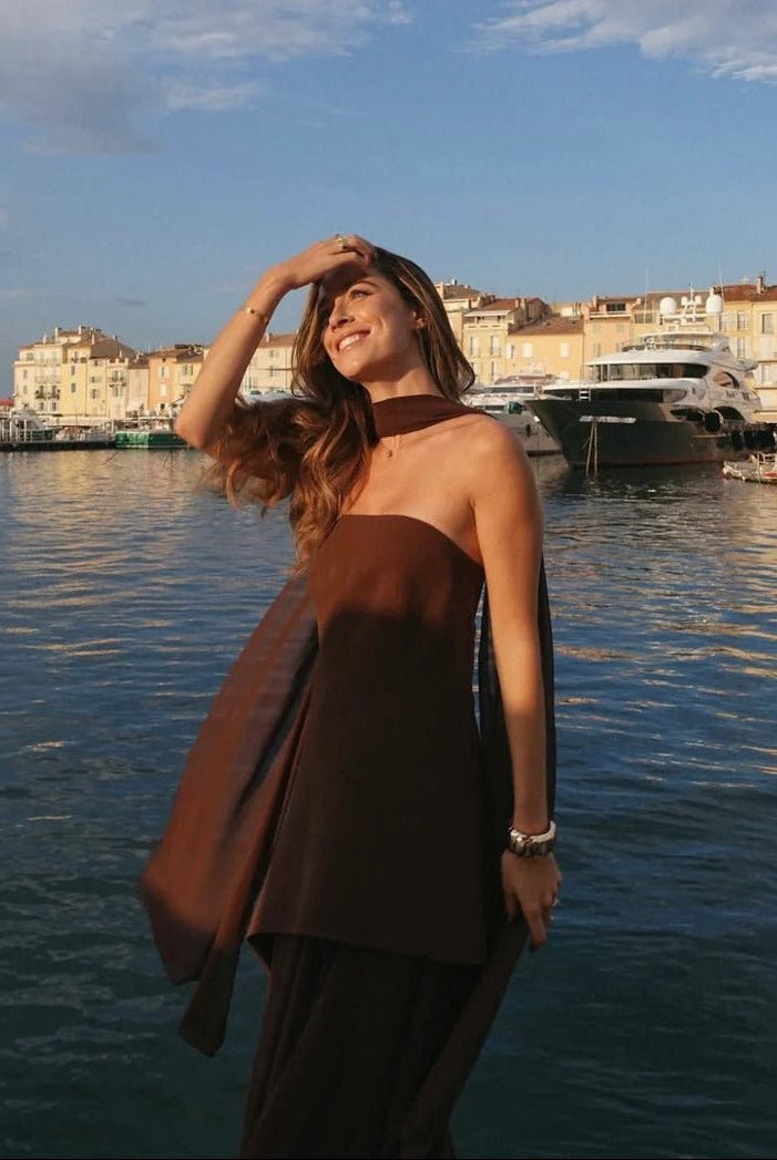 SOERA Ophelia Asymmetric Sheer Maxi Dress - Dress - SOERA-028419-S-BROWN-19523 Brown S