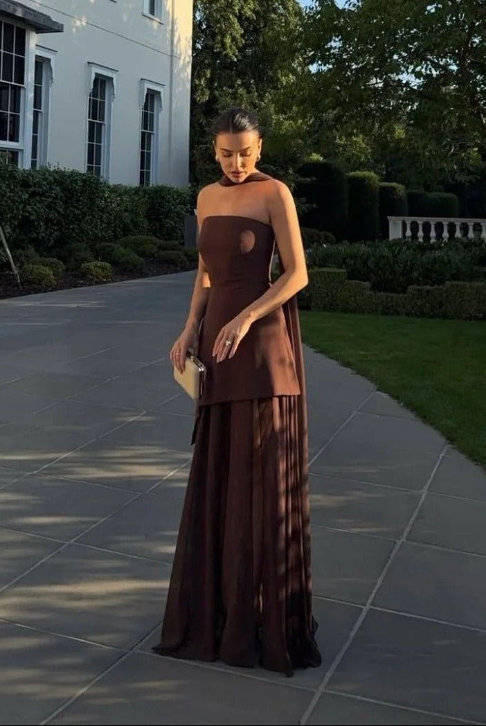 SOERA Ophelia Asymmetric Sheer Maxi Dress - Dress - SOERA-028419-S-BROWN-19523 Brown S