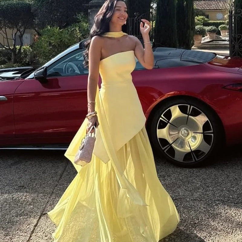 SOERA Ophelia Asymmetric Sheer Maxi Dress - Dress - SOERA-028419-S-BUTTER-53987 Butter Yellow S
