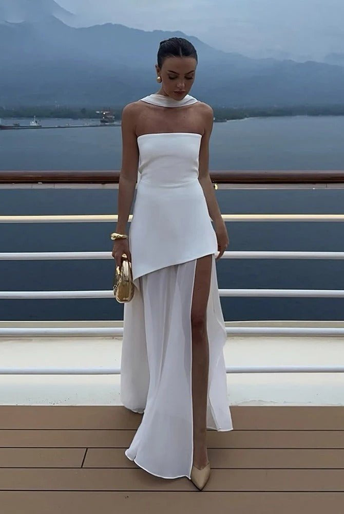SOERA Ophelia Asymmetric Sheer Maxi Dress - Dress - SOERA-028419-S-WHITE-86755 White S