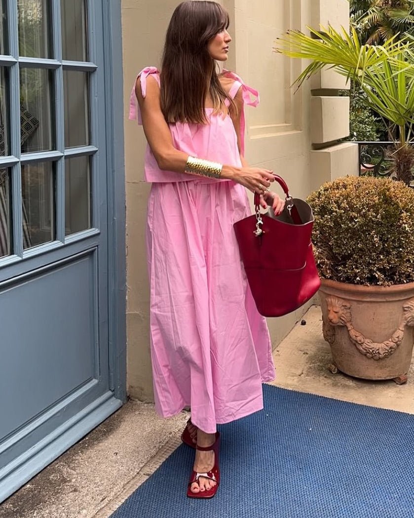 SOERA Sophia Pink Bow Tiered Midi Dress - Dress - XS