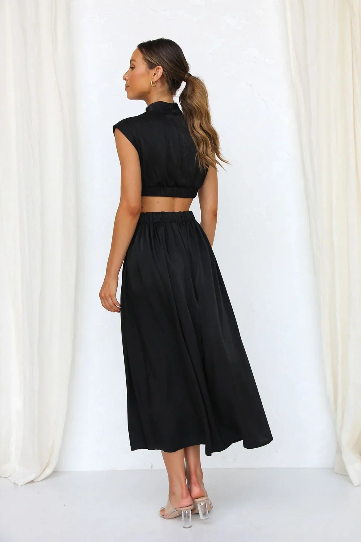 SOERA Valentina High - Neck Midi Dress with Waist Cutouts - Dress - Black XS