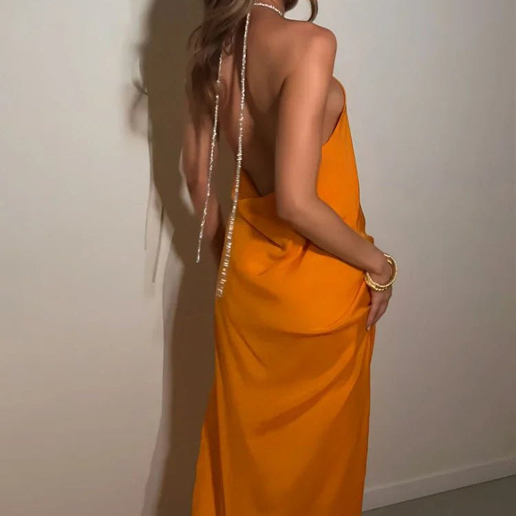 SOERA Veron Sequin Halter Maxi Dress - Dress - Orange S