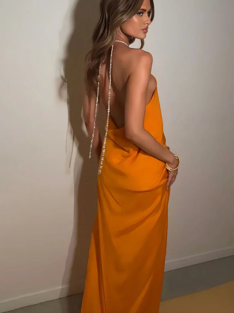 SOERA Veron Sequin Halter Maxi Dress - Dress - Orange S
