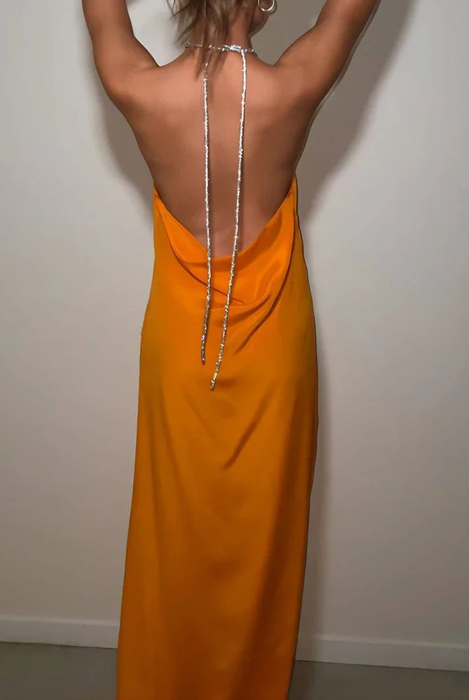 SOERA Veron Sequin Halter Maxi Dress - Dress - Orange S