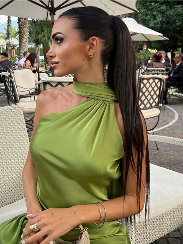 SOERA Yanna Halter Backless Satin Dress - Dress - Green S